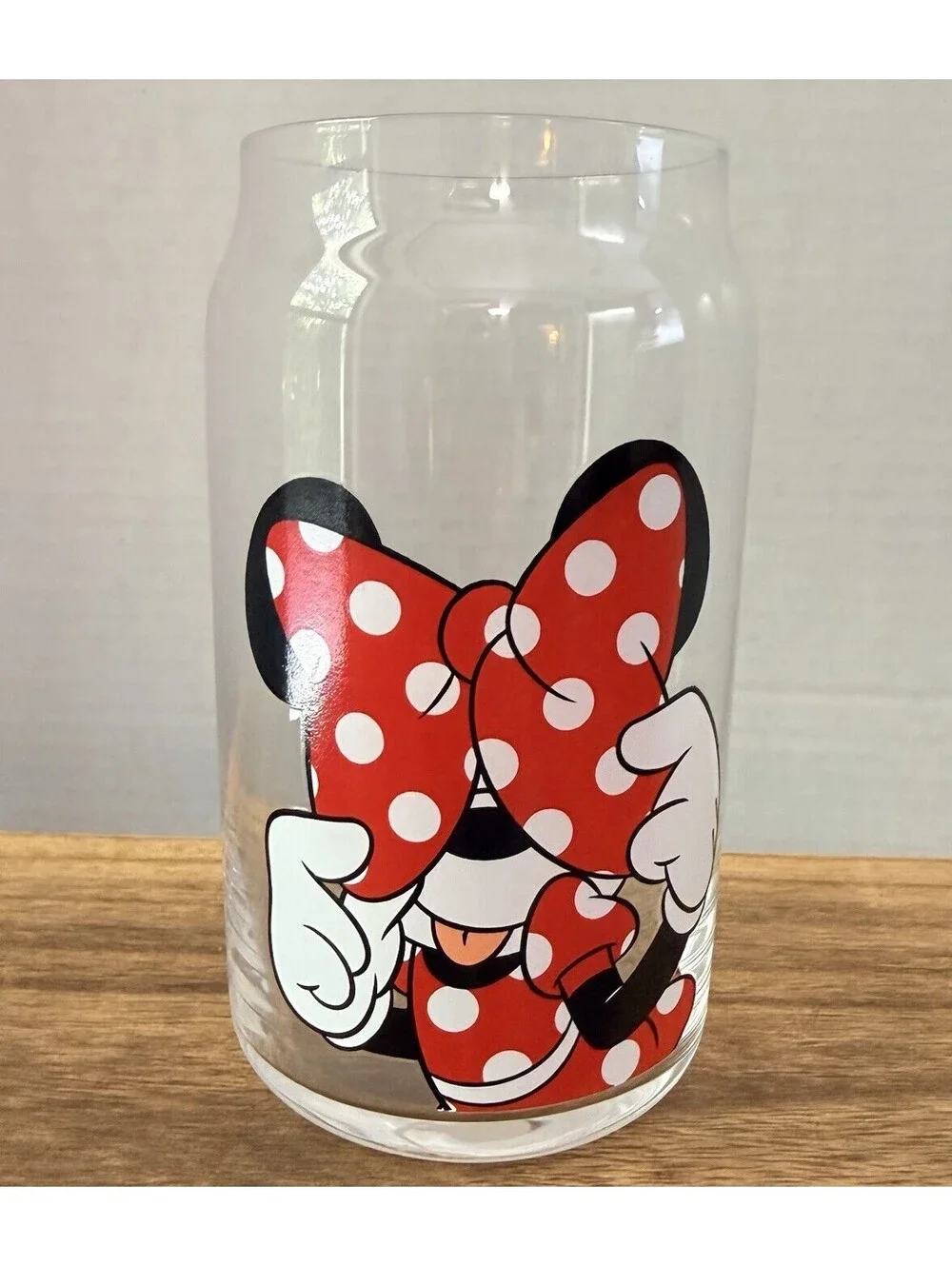 JoyJolt Disney Minnie Mouse Peek A Boo 16 oz Can Glass Tumbler Drinking Glass